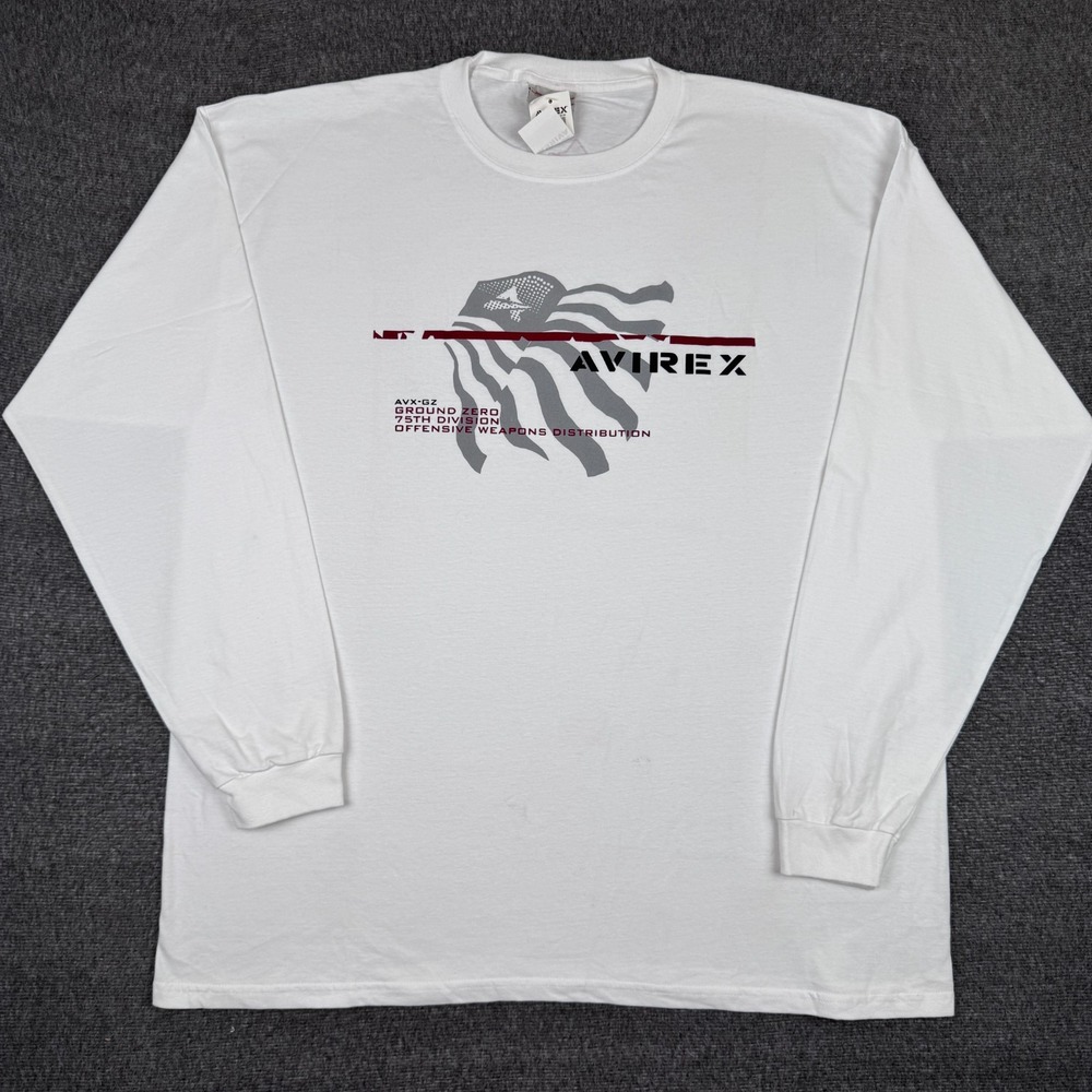 Vintage Avirex T-Shirt Mens 2XL White Long Sleeve Skate 9/11 Ground Zero Y2K NWT